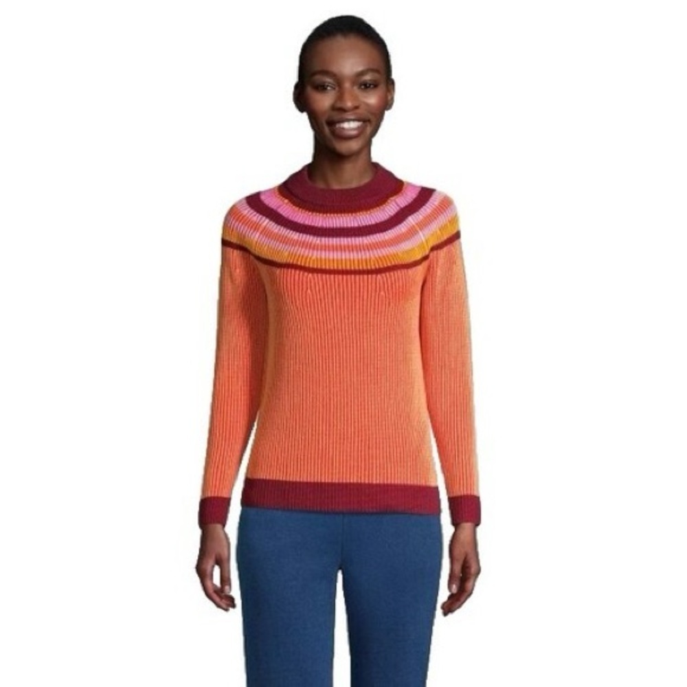 Lands' End Cotton Drifter Shaker Doubled Crewneck Sweater Stripe